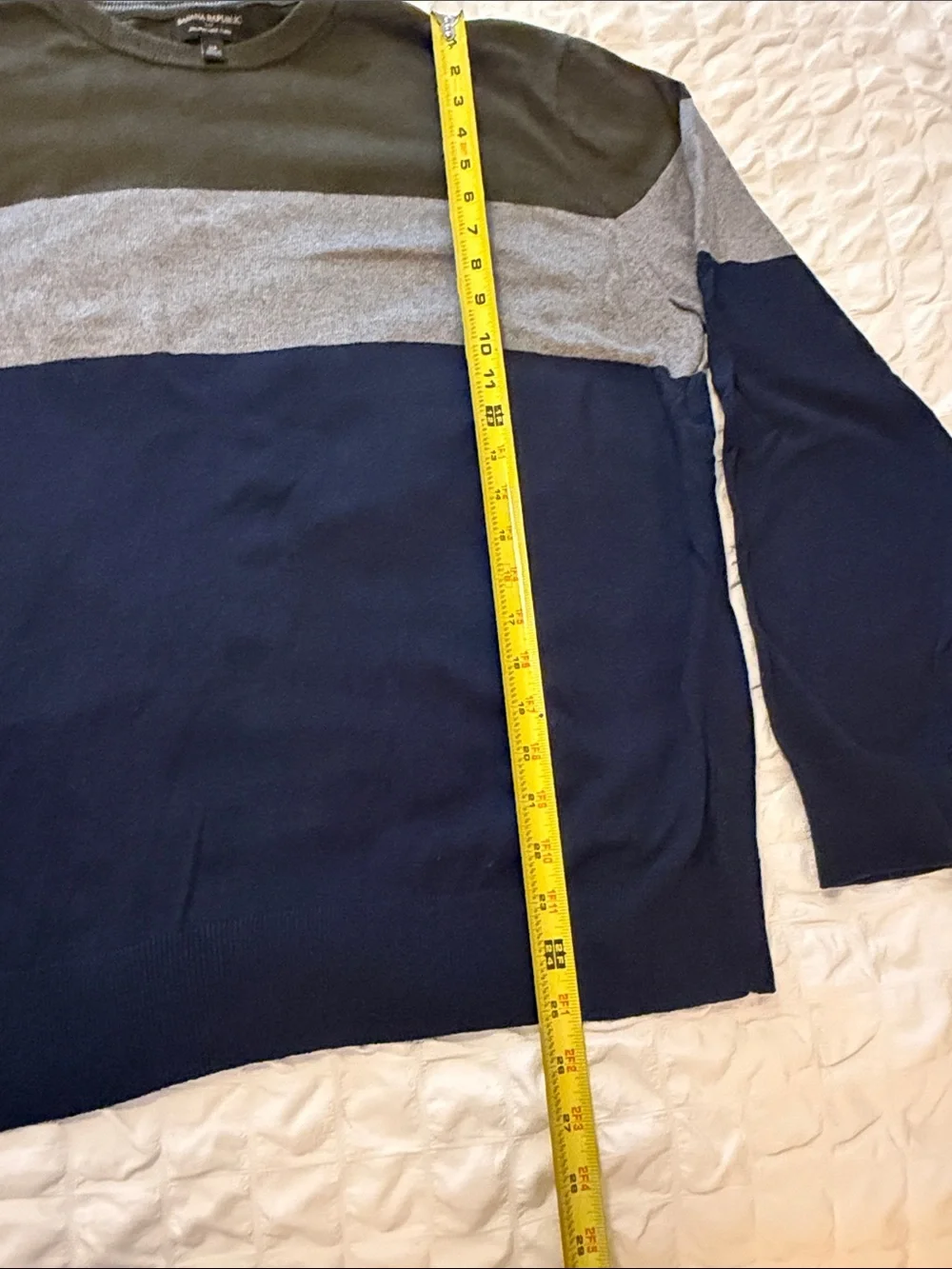 Banana Republic Olive, Gray & Navy Colorblock Crewneck Sweater